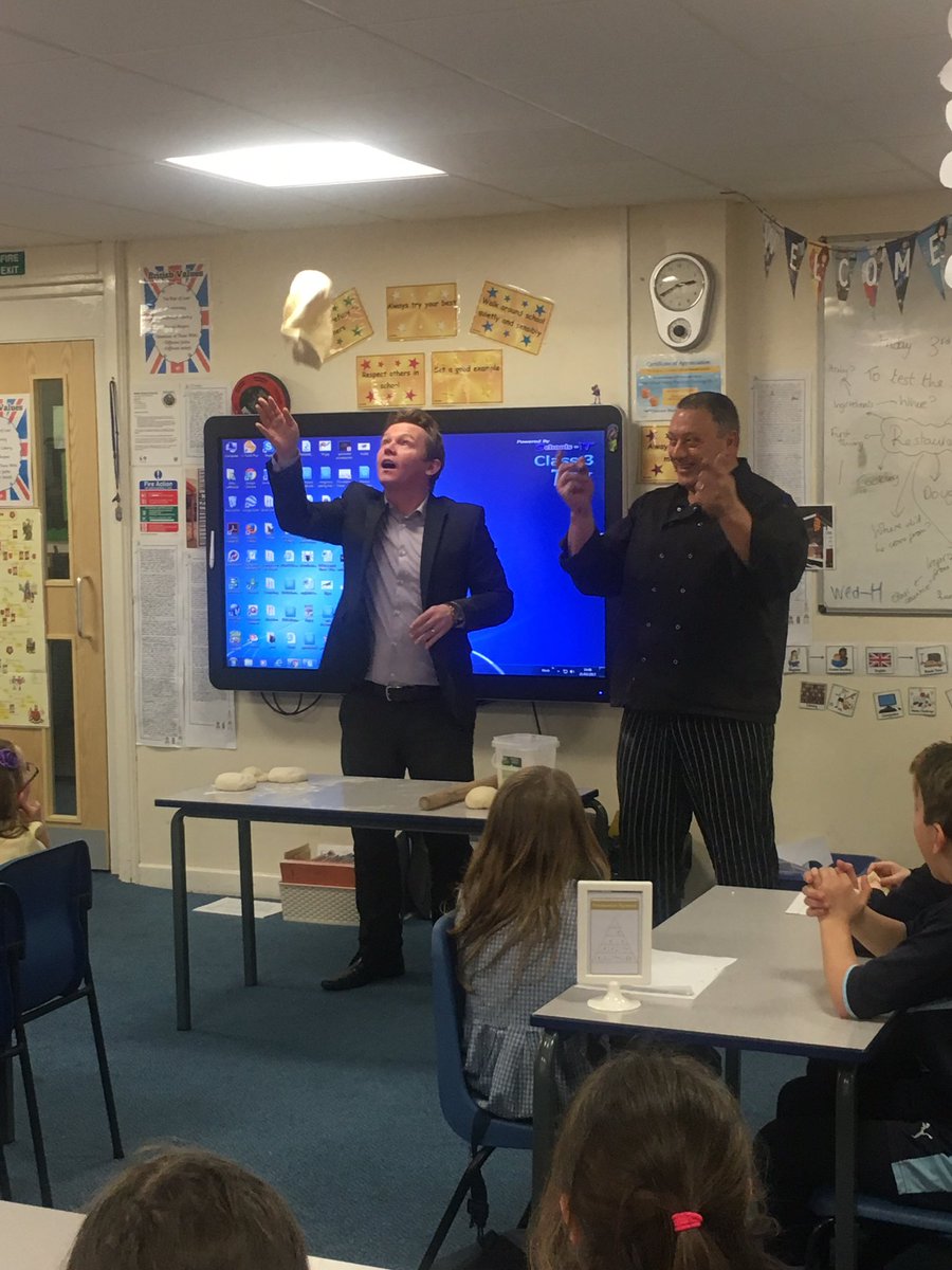beckyschofe's tweet photo. So much fun learning about Italian food, Class 3 have some great dough throwing skills! 🍕🍝@Waterprimary #supermario https://t.co/xhRgY03BFB
