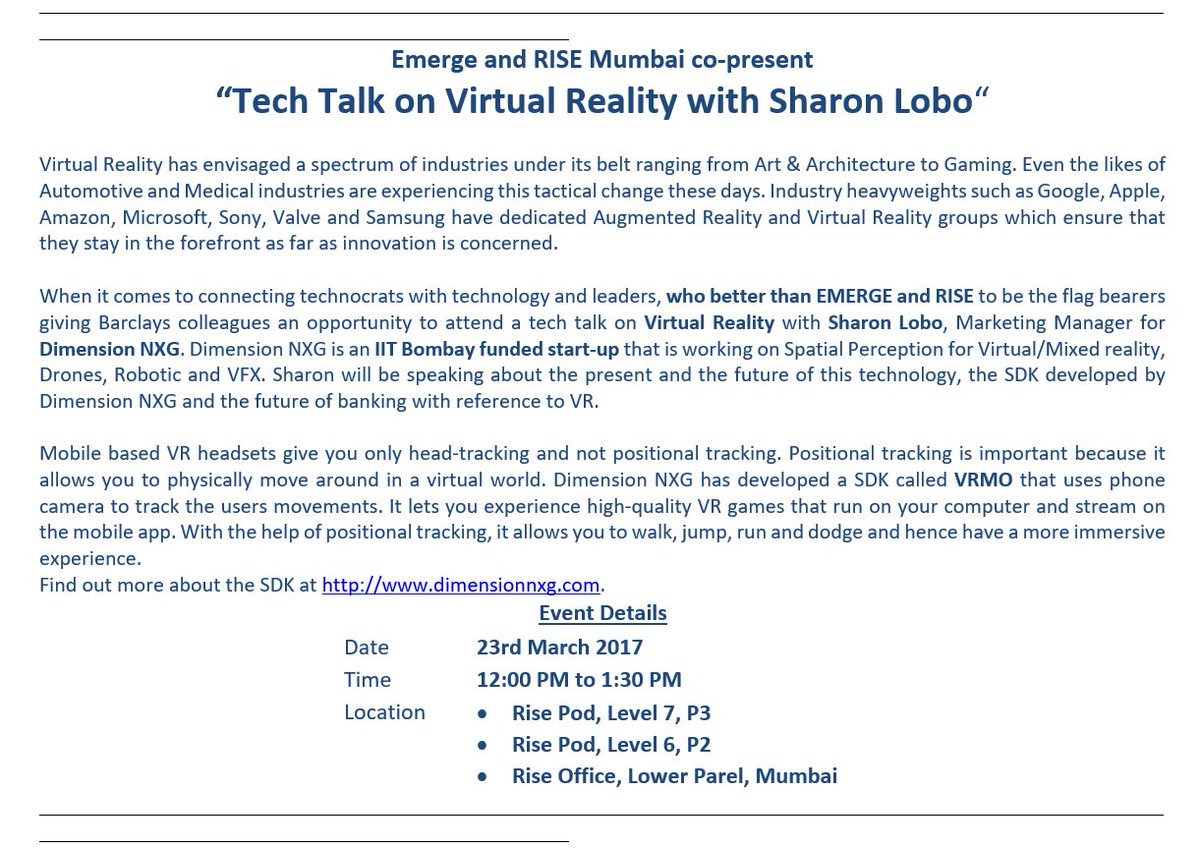 vrmo_io's tweet photo. Our Marketing Manager will be conducting an interactive session on the most trending topic of the year- #VirtualReality #VRMO https://t.co/TubdqKy8uQ