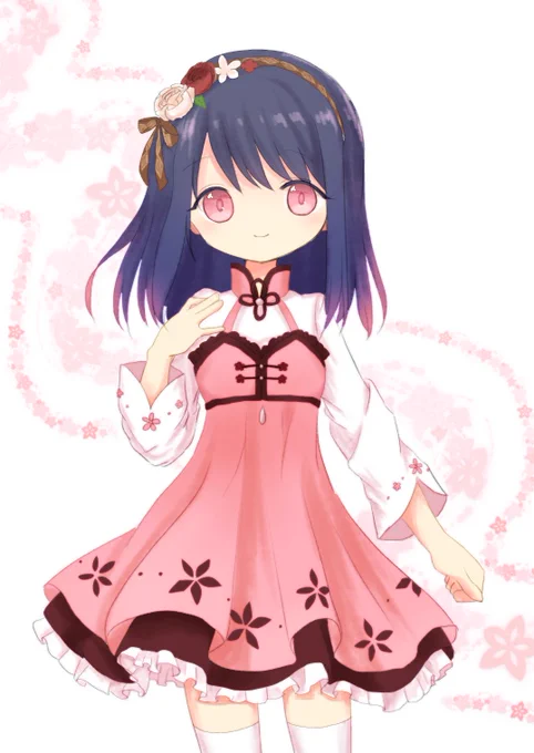 友達に勧められてミラクルニキをやってるんですけどたのしい!かわいい!杏の花っていうドレスが好きなので描きました カチューシャは花園のカチューシャです 