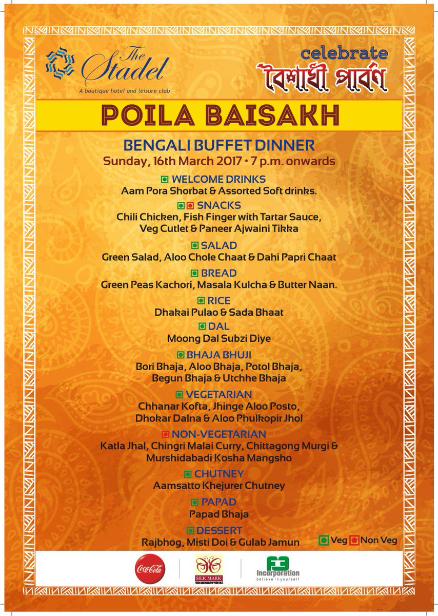 TheStadel's tweet photo. The Bengali Thali Menu - Poila Baisakh 
15th and 16th April https://t.co/OtUl4kK8nb