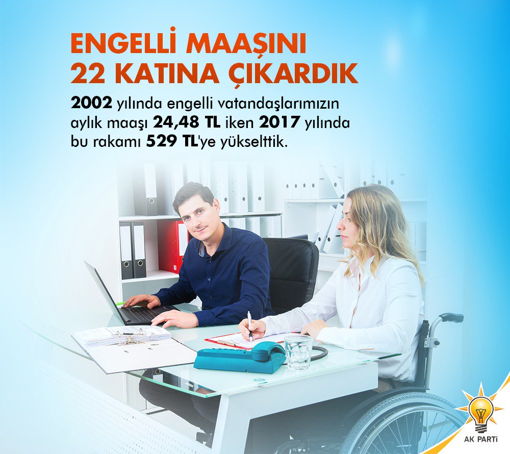 GMAKKADIN's tweet photo. Engelli çalışanların maaşları 2 katına çıkartıldı.
#EngelsizTürkiyeİçinEVET https://t.co/IqUqWcZbMS