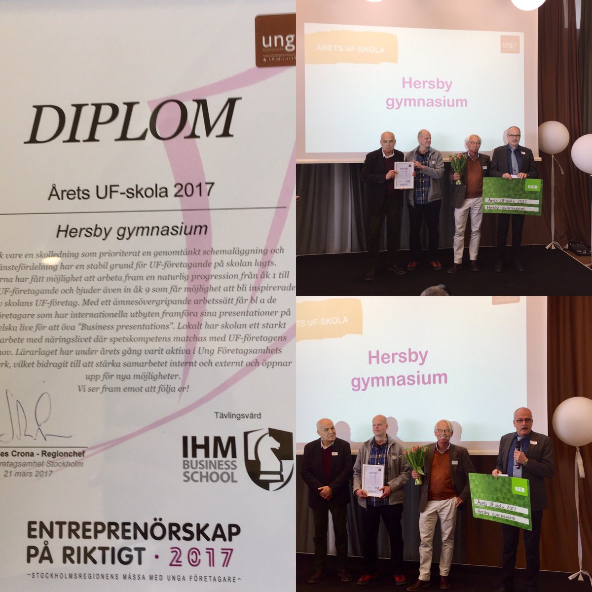 Hersby gymnasium tilldelas pris för bästa UFskola i länet! #lidskol #alltannatänkommunalgrå #stolt #certifieradeekonomer #UF @Lidingo_stad