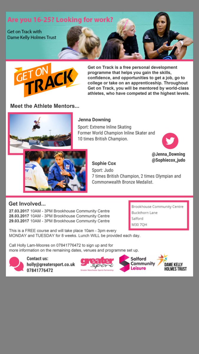 Recruiting for 16-25 yr olds for  #GetonTrack starting Tuesday 28th March in #Salford <a href="/DameKellysTrust/">DameKellyHolmesTrust</a> <a href="/GreaterSport/">GreaterSport</a> <a href="/sophiecox_judo/">Sophie Cox OLY</a> Pls RT