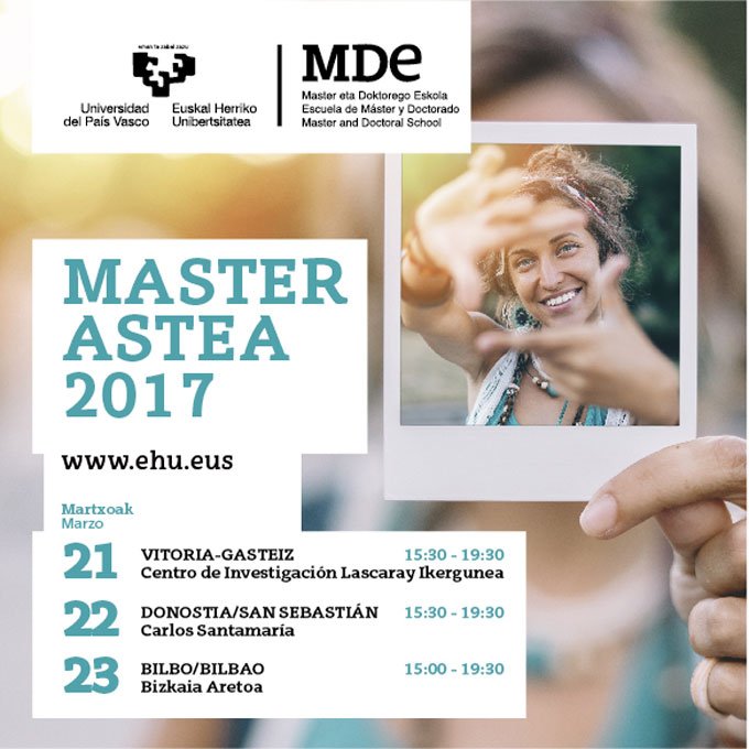 ehualumni's tweet photo. GAUR #MASTERASTEA #Araban (Lascaray Ikergunean).Standetan master, doktorego ta berezko tituluei buruzko informazioa.15:30tik19:30era zabalik https://t.co/EPLPlQdUGE