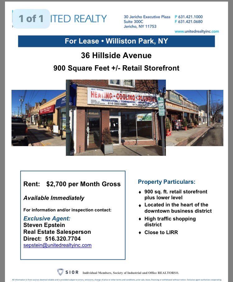 stevenepsrealty's tweet photo. Prime Site For Lease #HillsideAve #WillistonPark 900 SF #Retail Storefront Ideal #YOGA #DIET #Fitness Immediate #StevenEpstein 516-320-7704 https://t.co/W56l0PPkUx