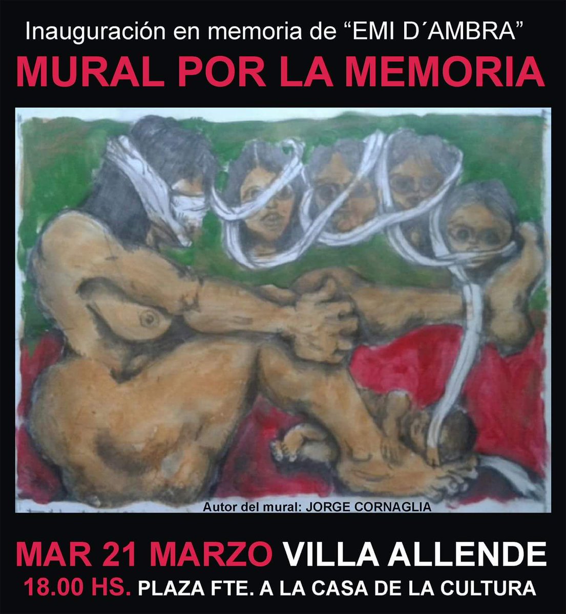 #Hoy #VillaAllende #MuralPorLaMemoria 
18h plaza fte Casa de la Cultura. 
Ayudanos a difundir @CORDOBAABUELAS @abuelasdifusion @PasseriniOk