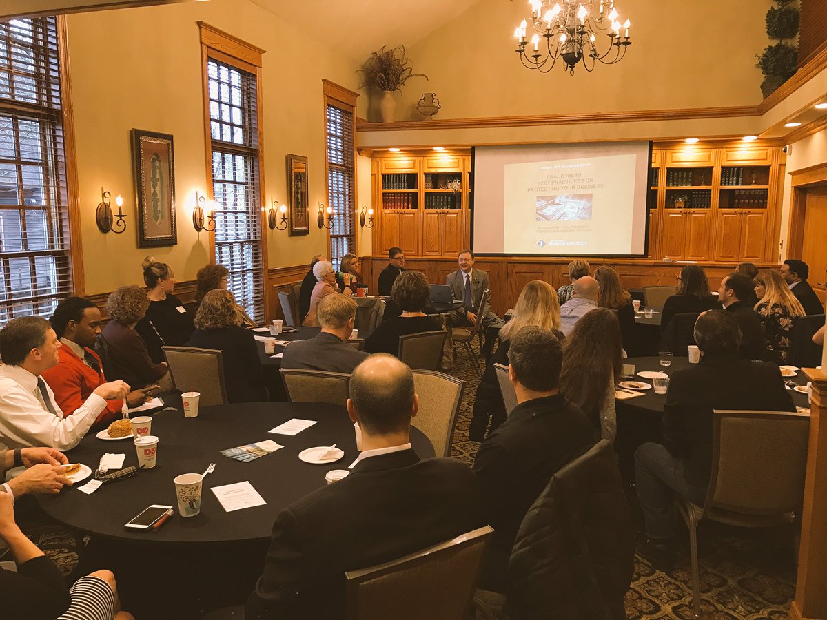 ZvilleChamber's tweet photo. Kevin McEuen of #NBofI speaks about #business fraud protection. Thx to Business Breakfast sponsor, The National Bank of Indianapolis https://t.co/0h0AkQ0u5Q