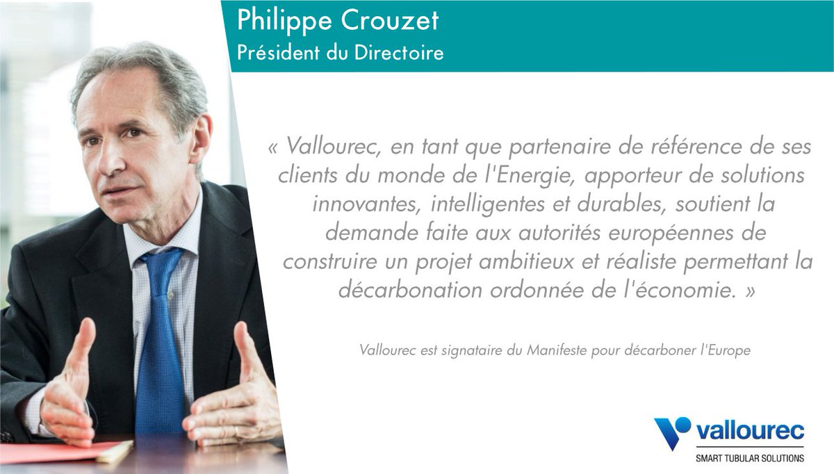 Vallourec's tweet photo. Vallourec est fier de d’être signataire du Manifeste pour décarboner l’Europe @theShiftPR0JECT #decarbonizeEurope https://t.co/8oRaQHUNnU https://t.co/9tHLSXIYAM