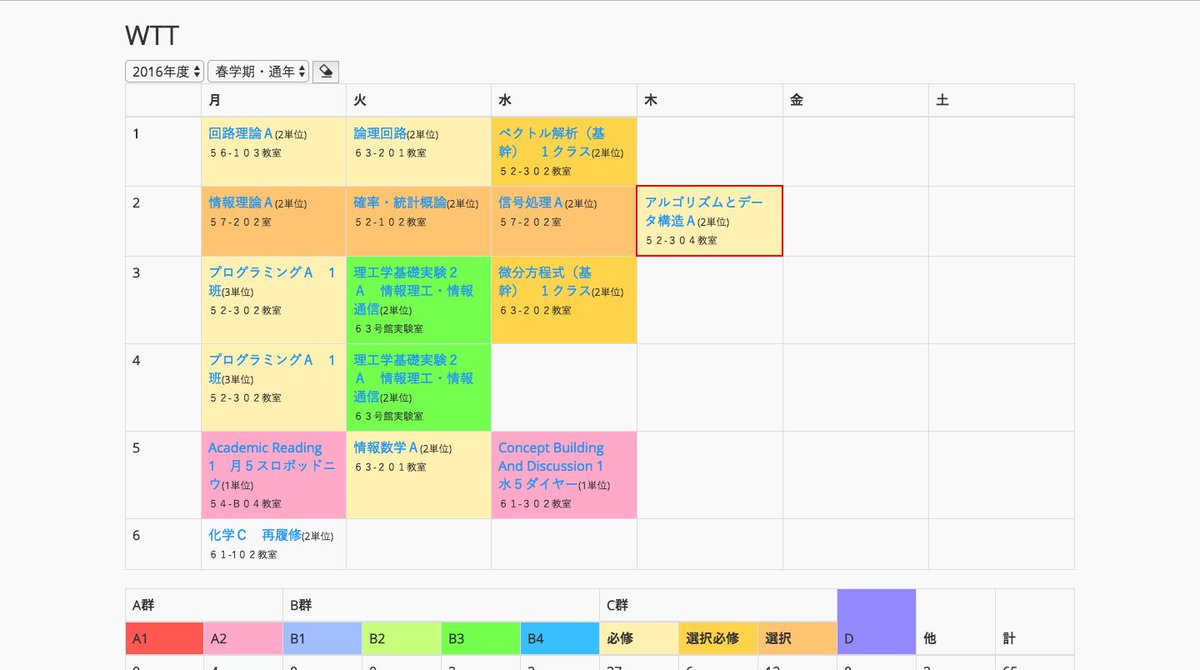 Hikalium 毎回恒例の時間割作成支援webアプリをアップデートしました いまさら手遅れ感がある T Co Flrjhvkbaz 今回はついに過去年度の時間割も扱えるようになりました 現在のところ 基幹理工学部のみ対応しています 改善案等あれば