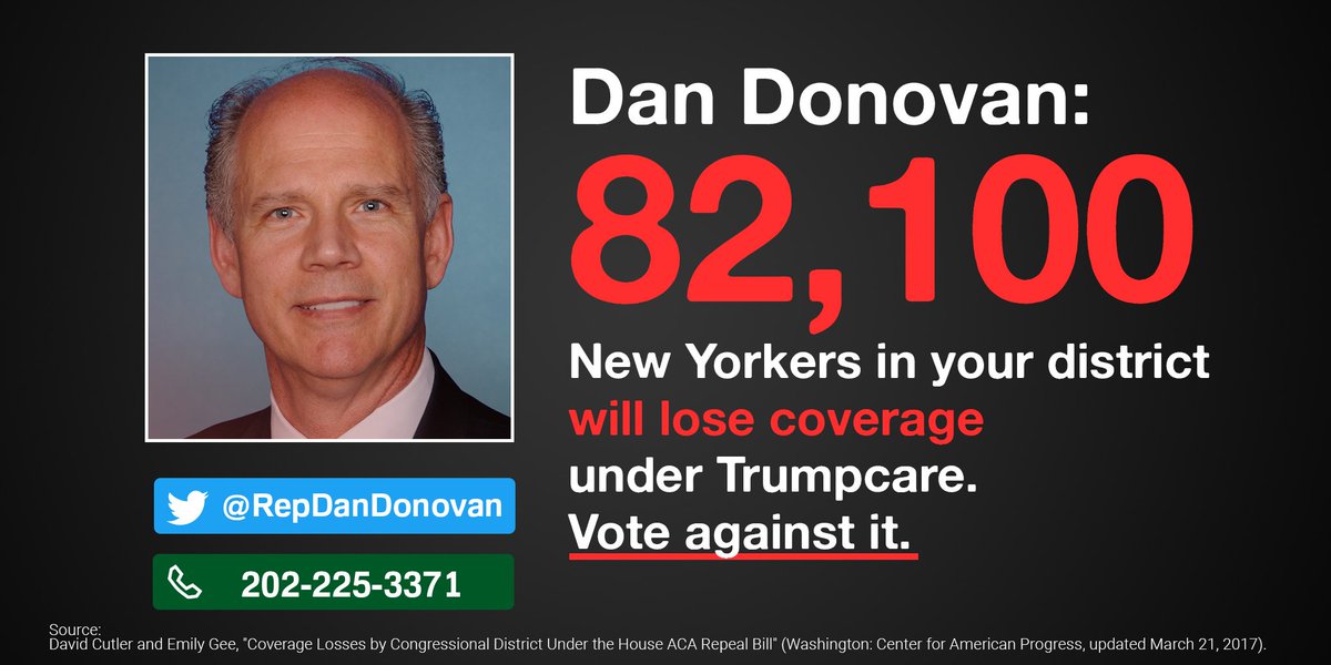 .<a href="/RepDanDonovan/">Archive: Dan Donovan</a>, 82,100 of your constituents would lose coverage under Trumpcare. Oppose it! #ResistTrumpcare