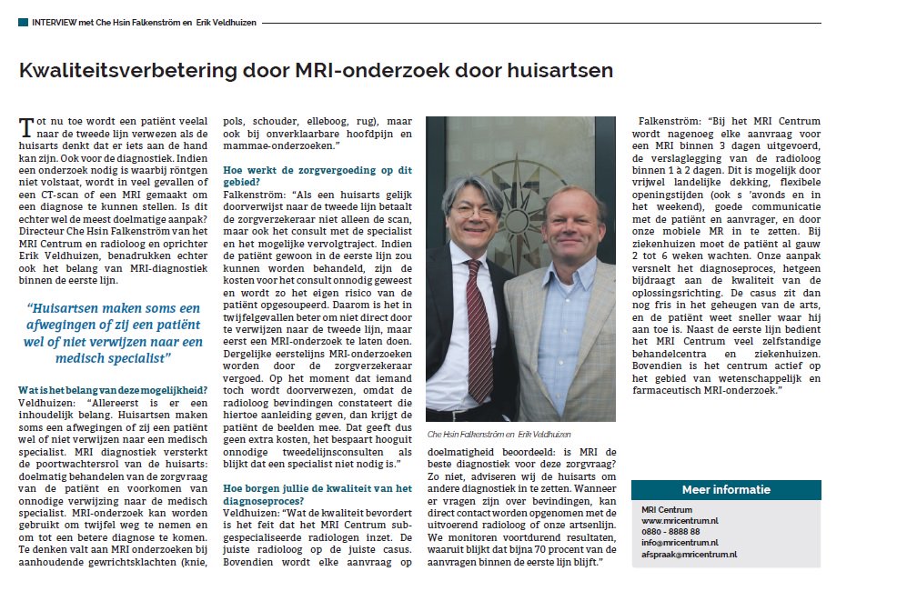 Interview met de directie van het MRI Centrum over #MRI in de #eerstelijn in  diagnostiek bijlage van dagblad Trouw. bit.ly/2moCu3O