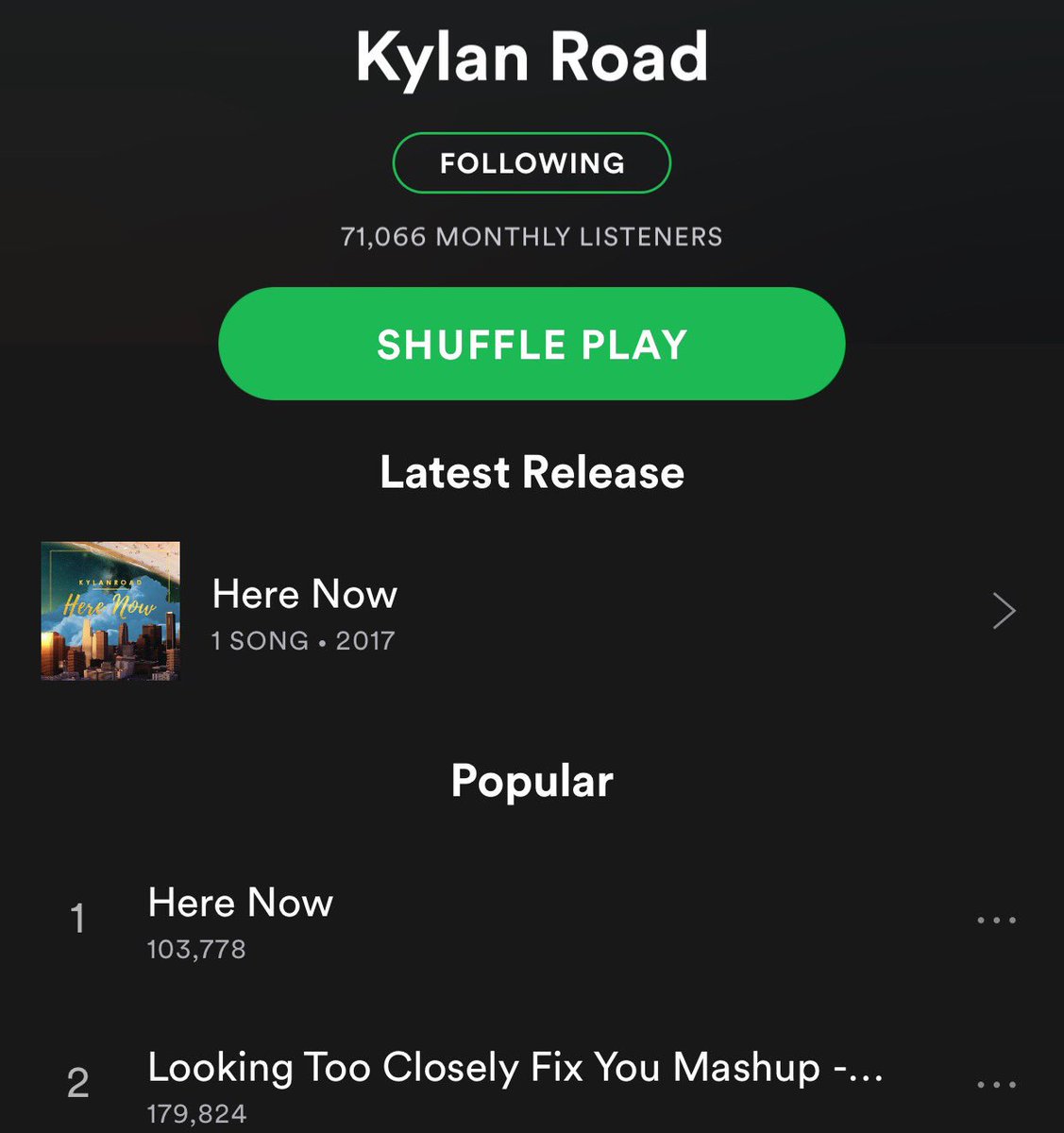 Thanks for getting our first single "Here Now" to over 100K streams! #3bmd #walkthekr