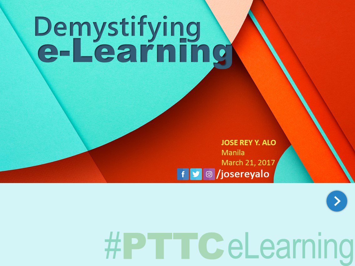 josereyalo's tweet photo. And moving on.
Great start for #PTTCelearning ๐ต๐ญ. Looking forward to PhilTrade's first #elearning course. #TechTuesday https://t.co/cbH7OCRpTB