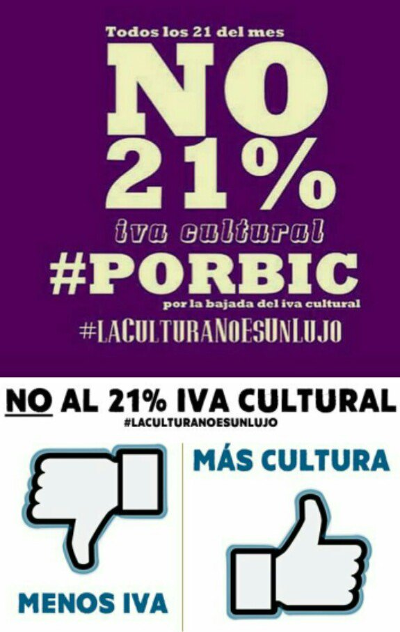 LadySony's tweet photo. Como todos los días 21, reivindicamos la bajada del IVA cultural. #PORBIC #LaculturaNOesunlujo #Laculturaesvida #MenosIVAmáscultura https://t.co/TJoCwpIo6U