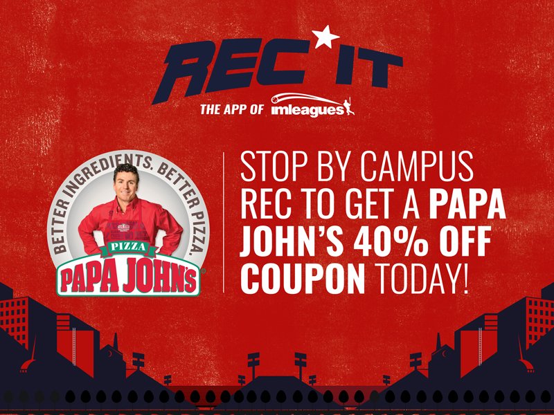 @CPPCampusRec We're giving away 40% off coupons courtesy of Papa John's pizza to your recreation program. #recit #papajohns