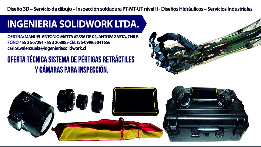 ing_solidwork's tweet image. Atención, estamos ofreciendo el servicio de: PÉRTIGAS CON CÁMARA PARA INSPECCIÓN. Más detalles: ingenieriasolidwork.cl/pertigas-con-c…