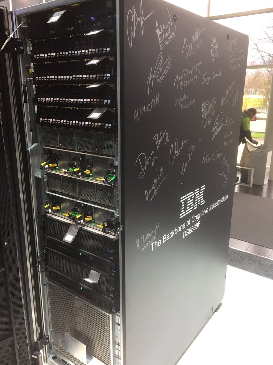 sean_f's tweet photo. The Backbone for #Cognitive Infrastructure - The DS8888F signed by great IBMers #storage #bestthereis! #cebit17 #IBM https://t.co/k139vGo2mw