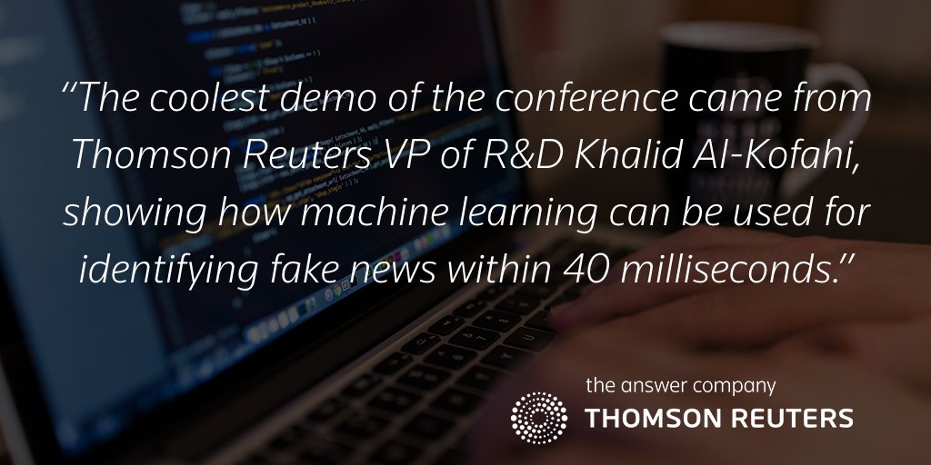 thomsonreuters's tweet image. How can #AI be used to identify #fakenews? Read @ZDNet&apos;s recap of @KKofahi&apos;s machine learning demo at #StrataHadoop: tmsnrt.rs/2n3Xeeb