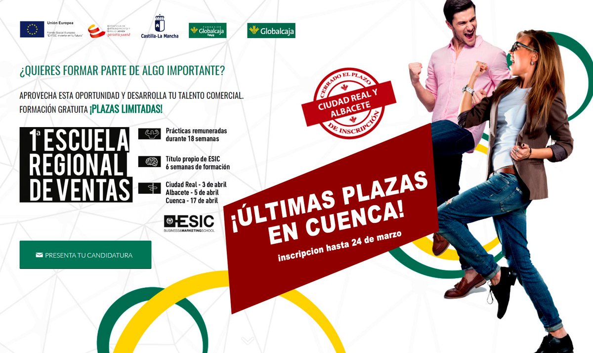 F_Globalcaja_CU's tweet photo. hasta el 24 de marzo! ÚLTIMAS PLAZAS en CUENCA! DESARROLLA TU TALENTO COMERCIAL con @HorizonteXXII y @ESICEducation https://t.co/fmk1pG1Rus https://t.co/2BdExaWoaa