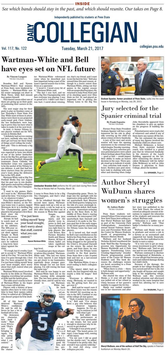 DailyCollegian's tweet photo. Here is today's front page of The Daily Collegian.

Grab a copy or check out the PDF here https://t.co/ScPc3Ka5nh https://t.co/EcDtTkI0jZ