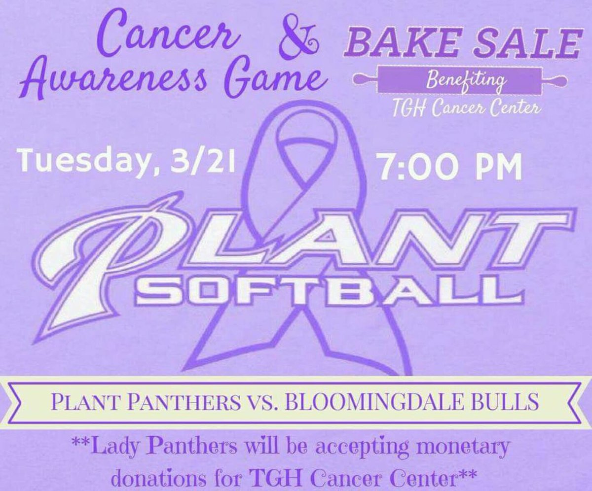 Let's strike out cancer together! First 20 students in for free! PDQ and bake sale! Come support the Lady Panthers!!