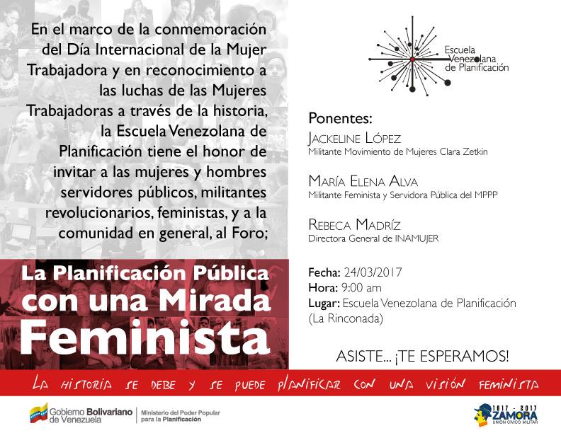 EVPlanificacion's tweet photo. Te invitamos el próximo viernes 24 de marzo, al Foro: La planificación pública desde una mirada feminista... En las instalaciones de la EVP https://t.co/ruUtmgNHNT