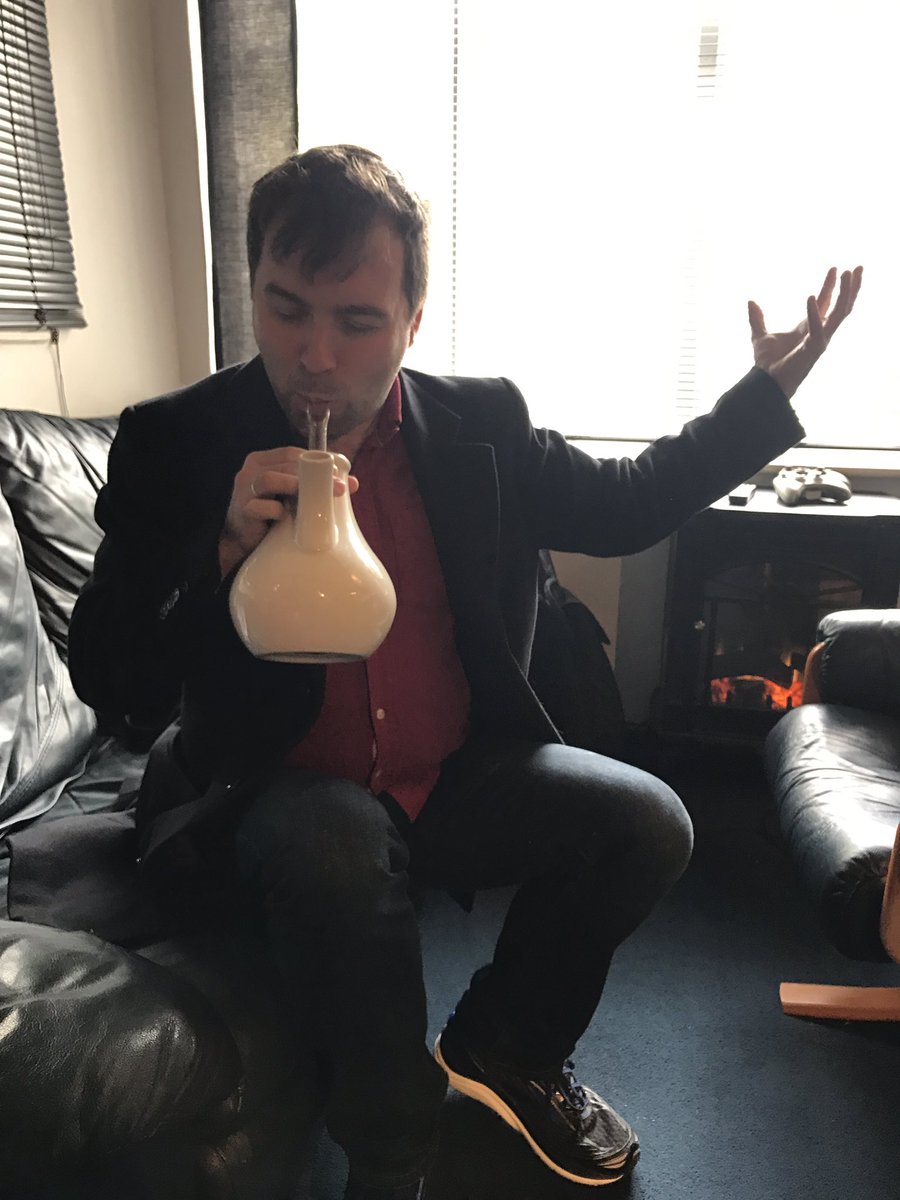 LordConnaught's tweet image. In the studio doing vocals with good pal @sunlightd and here he is ingesting steam from the bong of song!