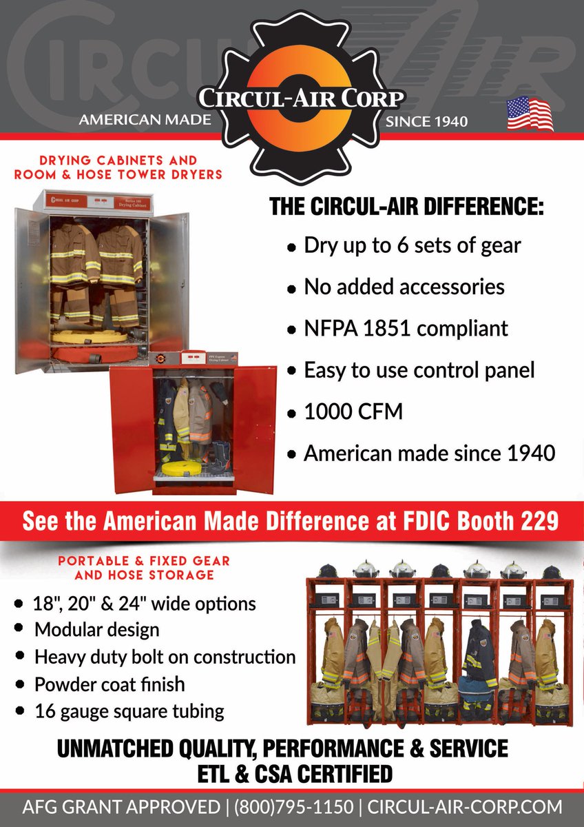 Protect your gear with equipment you can Count On-See the <a href="/CirculAirCorp/">Circul Air Corp</a> #AmericanMade Difference @FDIC Booth 229
<a href="/firedex/">FireDex</a> <a href="/fireengineering/">Fire Engineering</a>