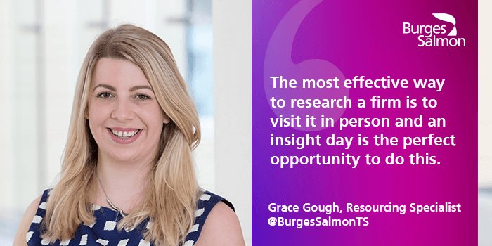 BurgesSalmonTS's tweet photo. Why should you attend an insight day? @BurgesSalmon Resourcing Specialist Grace answers some FAQs. https://t.co/4p5NeCPCuy https://t.co/P1q07nYCSw