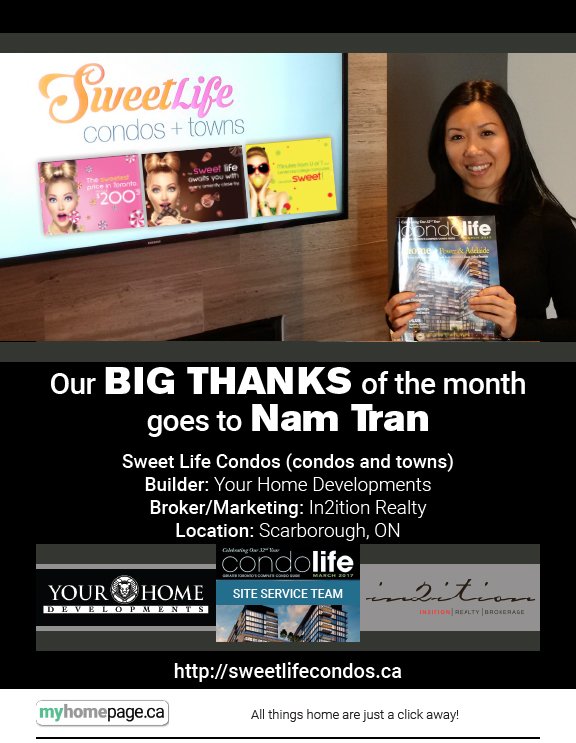 condolifeMag's tweet image. BIG THANKS of the Month to NAM TRAN - Sales Representative extraordinaire! #SweetLifeCondos+Towns, @In2itionRealty, #YourHomeDevelopments