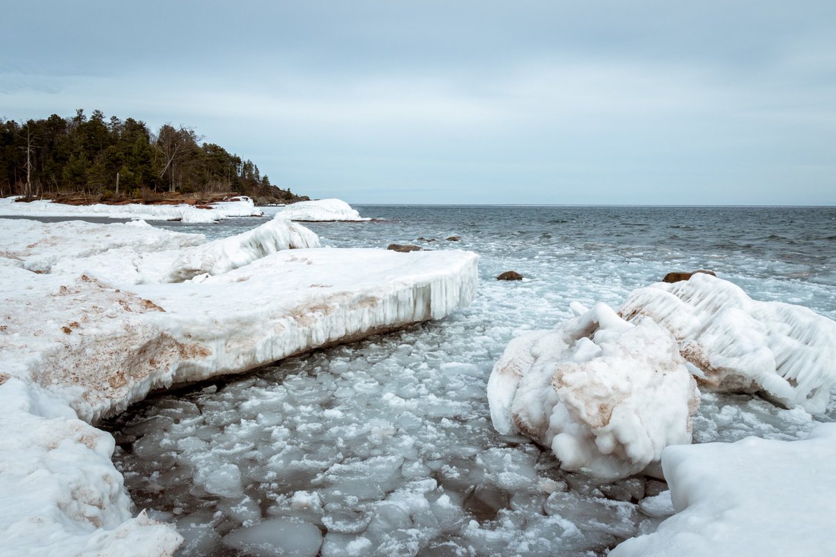 Spnencer's tweet photo. Dog, frozen waves, little island, ice caves https://t.co/XUjbqbbEaD