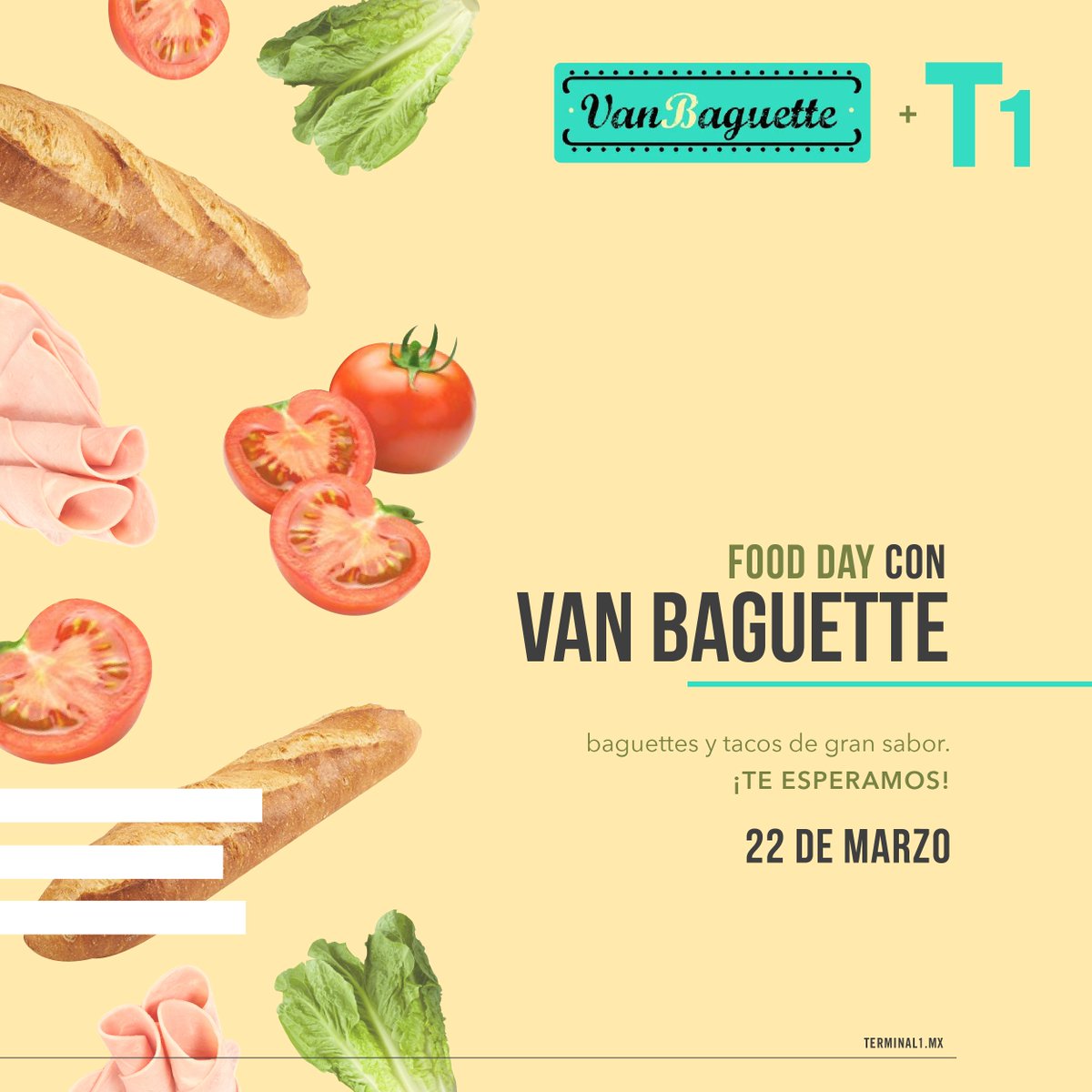 terminal1mx's tweet photo. Mañana @vanbaguette viene a @terminal1mx con ricos desayunos. ¡No te lo pierdas! Servicio de 9:30 a 12:30 hrs. en el patio central. https://t.co/bPUsmfyuqF