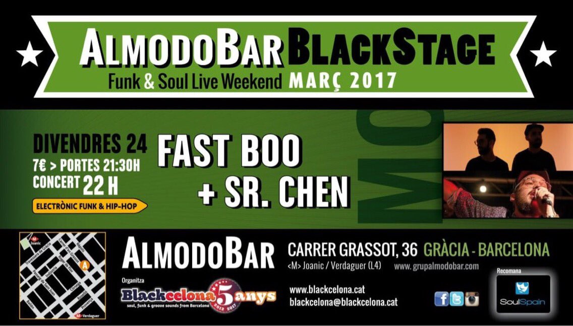 Blackcelona's tweet photo. Aquest divendres concert de luxe al #blackstage del @AlmodobarBCN amb #FastBoo + @putochen #electrofunk #hiphop #blackcelona #live #weekend https://t.co/k808eeGcOr