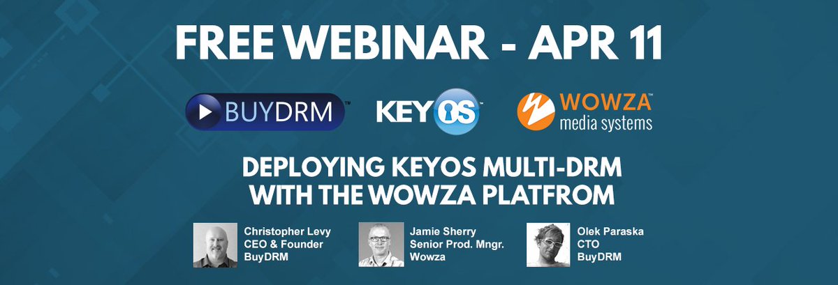 wowzamedia's tweet image. Register for the webinar on 4.11! Learn how to encrypt live &amp;amp; VOD content w/ #KeyOS Encryption Key API @BuyDRM hubs.ly/H06MK380