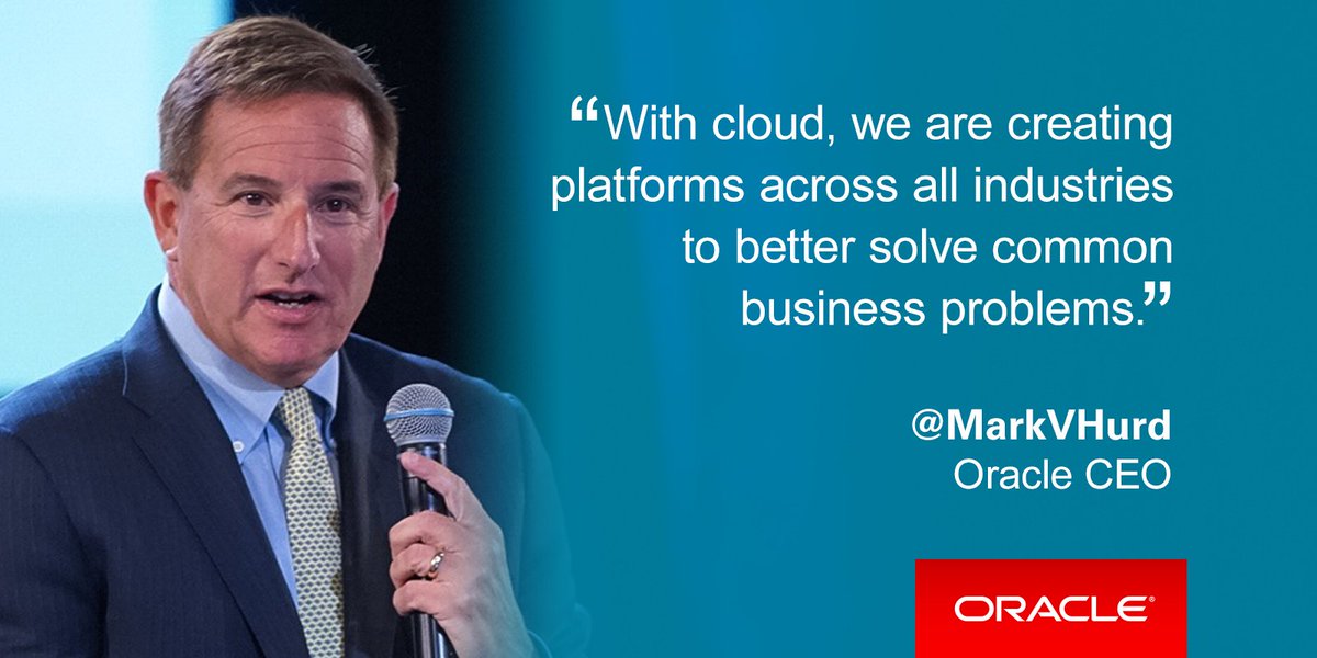 Oracle's tweet image. At #OracleIC17 CEO @MarkVHurd shares how #cloud is helping solve the problems of today &amp;amp; the future.
