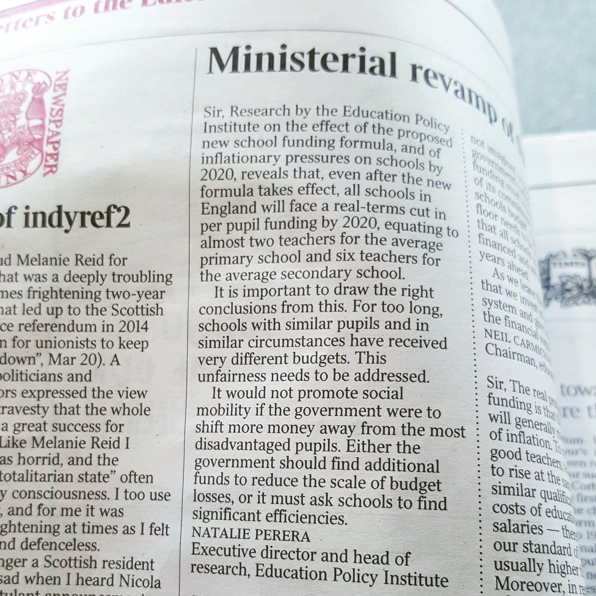 natalieperera1's tweet image. My letter in today's @thetimes on school funding.