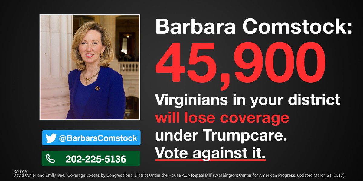 jackirhayes's tweet photo. .@RepComstock, 45,900 of your constituents would lose coverage under Trumpcare. Oppose it! #ResistTrumpcare https://t.co/6mN9Te6acu