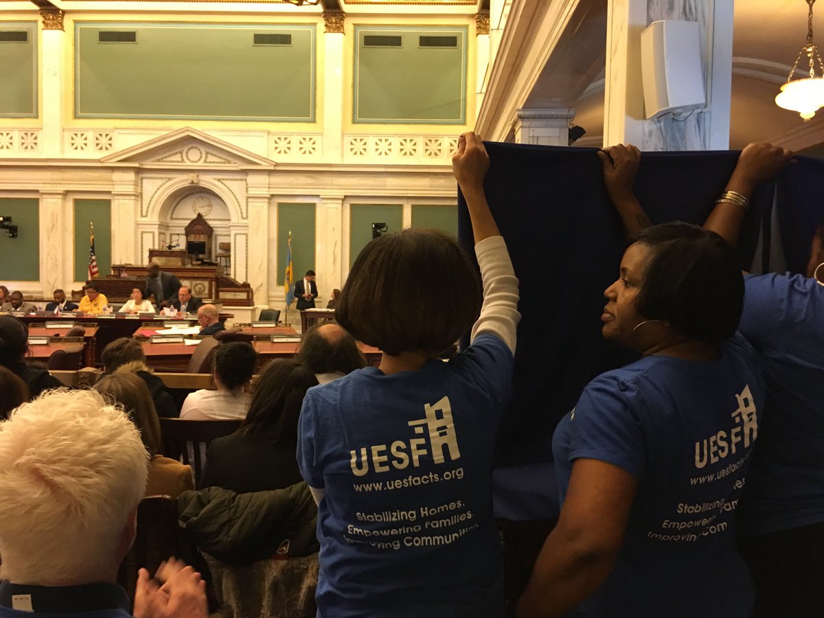 UESFassistance's tweet image. UESF showing support to address the #PhillyEvictionCrisis at yesterday's City Council Hearing sponsored by @HelenGymAtLarge @MariaQSanchez !