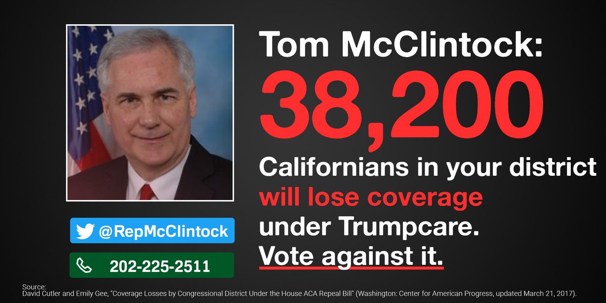 Social_CC's tweet photo. .@RepMcClintock, 38,200 of your constituents would lose coverage under Trumpcare. Oppose it! #ResistTrumpcare https://t.co/0ErH7lhXql