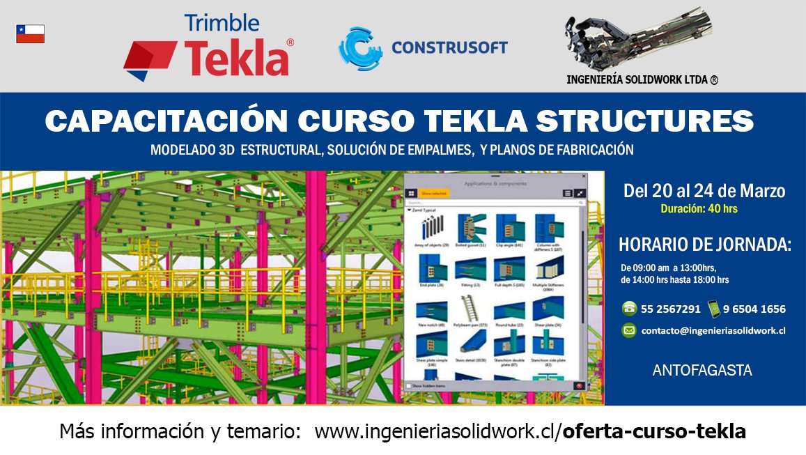 ing_solidwork's tweet image. Solamente nos queda 1 cupo para el Curso Tekla. Reservalo ahora haciendo clic aquí: ingenieriasolidwork.cl/oferta-curso-t…