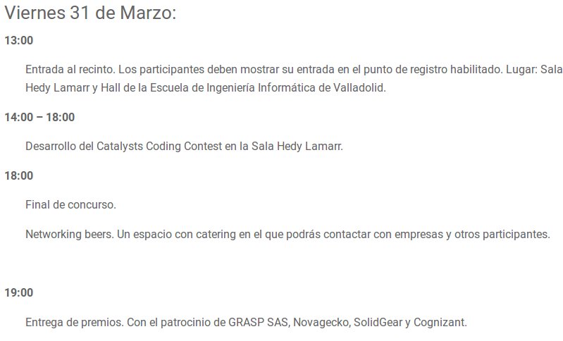 UVaCoders's tweet image. Ya tenemos agenda para el @catalysts #CodingContests de @ETSIIUVa ¡Echa un vistazo! ccc.blogs.inf.uva.es/agenda/