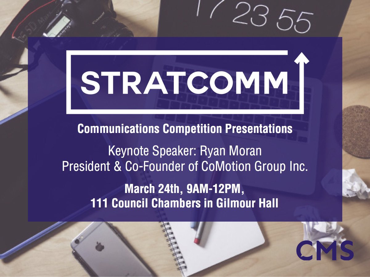 CMS_StratComm's tweet photo. Only 3 days until StratComm finals! Networking, refreshments and great presentations from our top 4. RSVP here: https://t.co/ij5Etpx8I6 https://t.co/sIkjGxE0MC