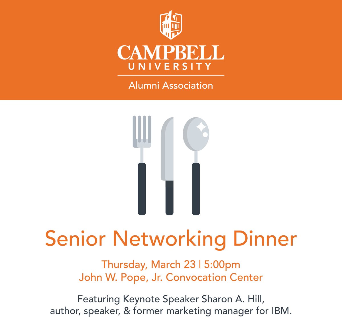 #Campbell17, don't forget to register for the Senior Networking Dinner. It's like LinkedIn, but in real life. RSVP: goo.gl/FDM8Mk