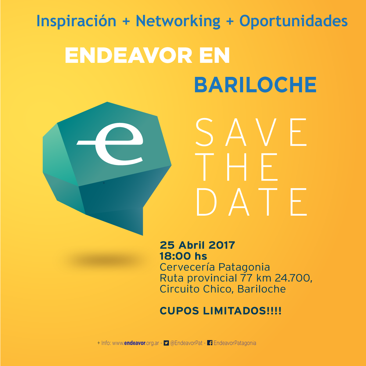 Endeavor inspira en Bariloche!!!... ya reservaste tu lugar?... inscribite en: endeavorenbariloche.eventbrite.com.ar