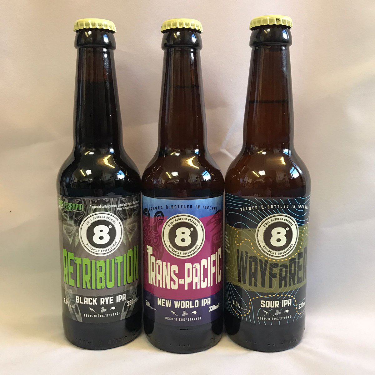 ProhibitionNI's tweet photo. **NEW BEER ALERT**
@8degreesbrewing Specials have just arrived! 😆 So Excited 😆
#Retribution #Wayfarer #Transpacific https://t.co/47OP4XeNzL