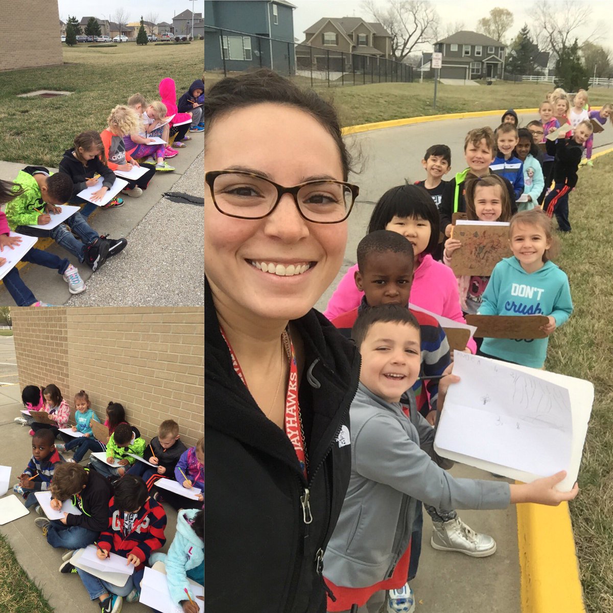 It's great to be back together! We took the classroom outside in search of signs of Spring! 🍃🐛🐞🐰🌷 #kindermd