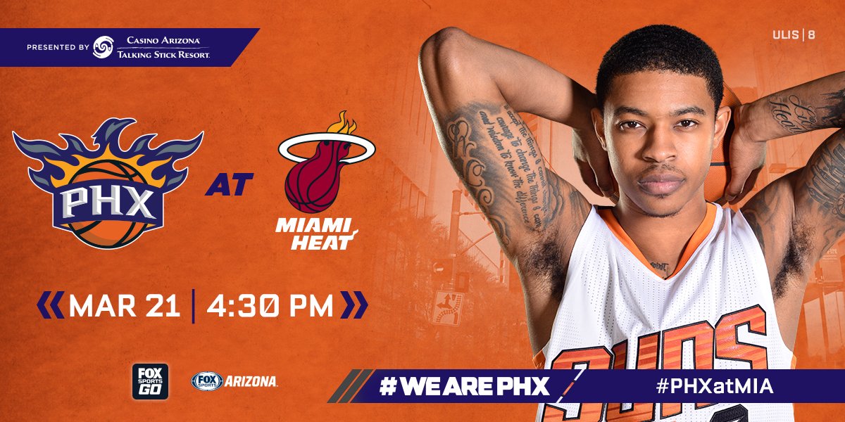 Game day!  🏀 @MiamiHEAT  ⏰ 4:30 pm 📺 @FOXSPORTSAZ / FOX Sports Go App 📻 @AZSports  📱 Suns Mobile App  #WeArePHX https://t.co/joebKGWOM3