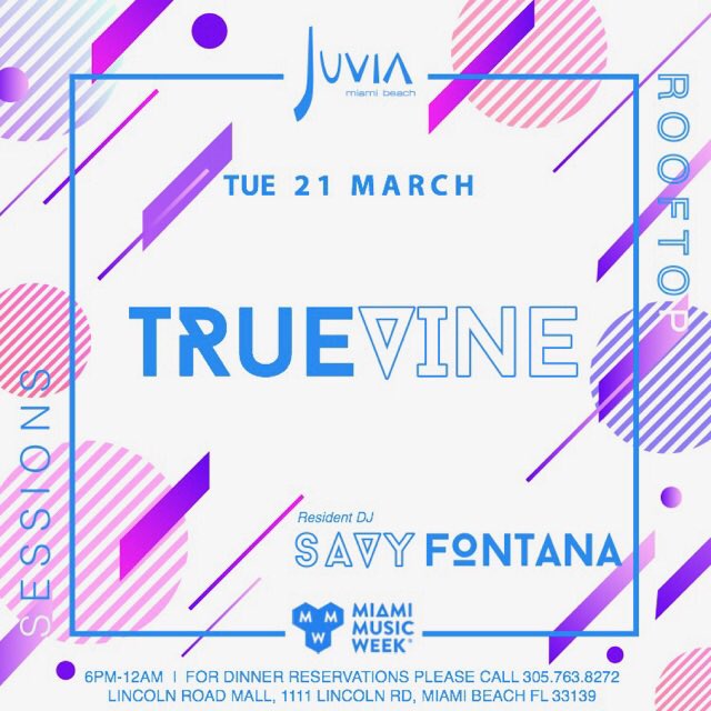 First night of #MiamiMusicWeek at #Juvia is tonight! Join us for 🍽 and 🍸 as True Vine &amp; m <a href="/savyfontana/">Savy Fontana</a> bring their sounds to our rooftop.