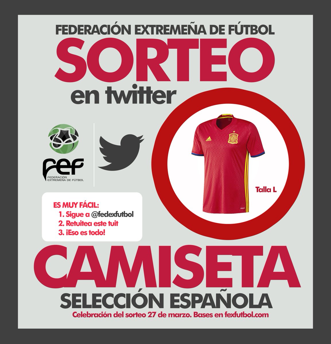 FedExFutbol's tweet photo. 🎲¡SORTEO! | Sigue✅ a @FedExFutbol, retuitea🔁 este tuit y hazte con 1 CAMISETA de la @SeFutbol. Hasta el lunes 27. ¡VAMOS!🎁 https://t.co/I8KWUt8EjA