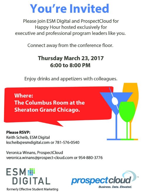 prospect_cloud's tweet photo. Planning your #UPCEA102 schedule? Don’t forget to drop by our happy hour on Thursday, March 23 at 6 p.m. to connect with colleagues! @UPCEA https://t.co/KjQEccPfrt